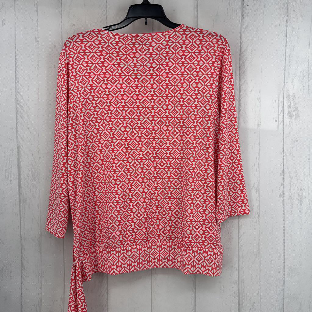 M printed v-neck 3/4 slv top