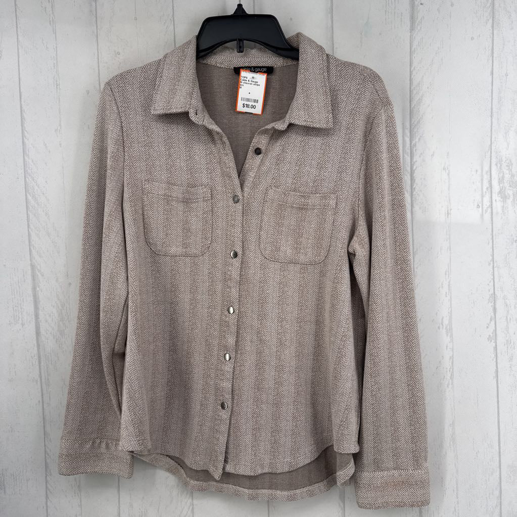 M chevron stripe button down l/s top