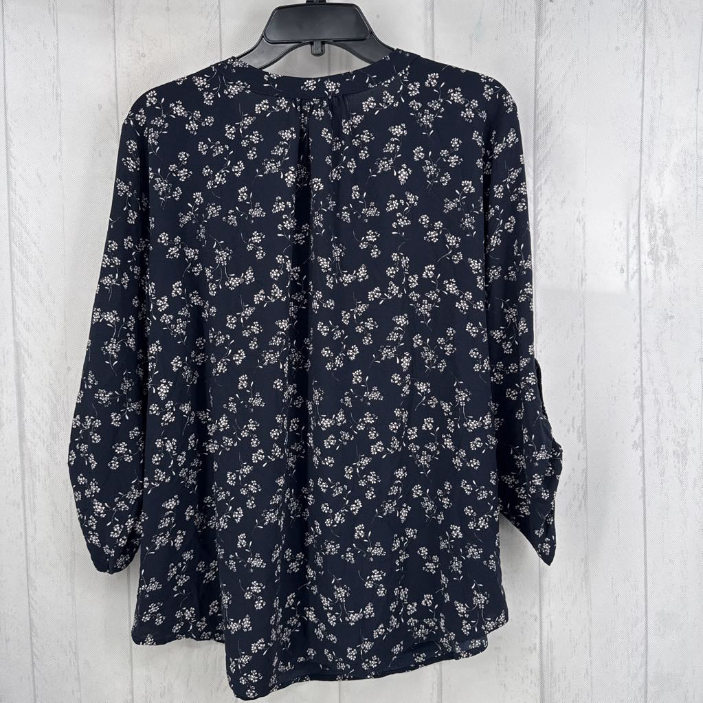 XL flo print split neck l/s top