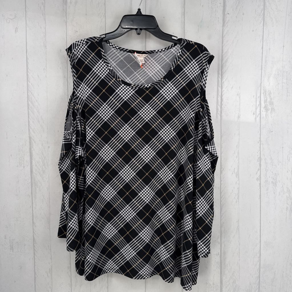 14/16 plaid cold shoulder 3/4 slv top