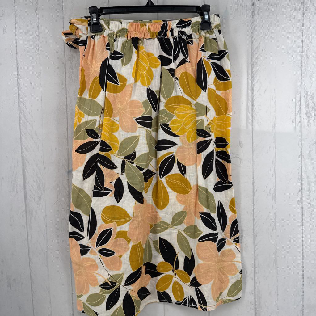 S linen leaf print wrap skirt