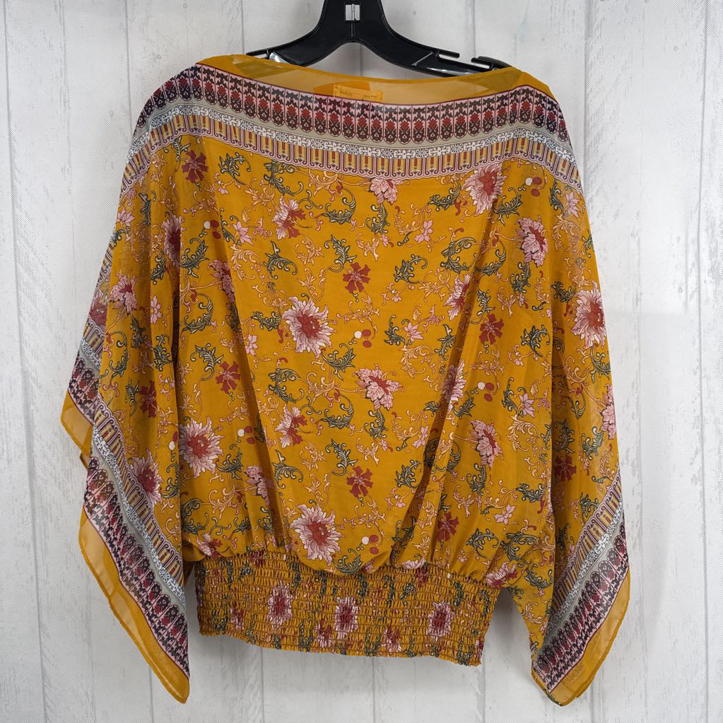 M flo print smocked waist flowy slv top