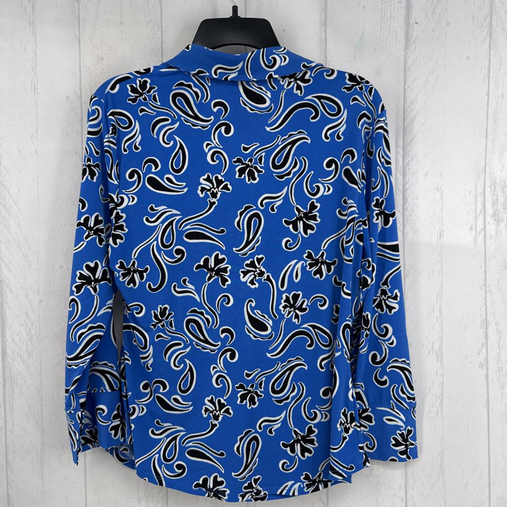 M printed gathered button down l/s top