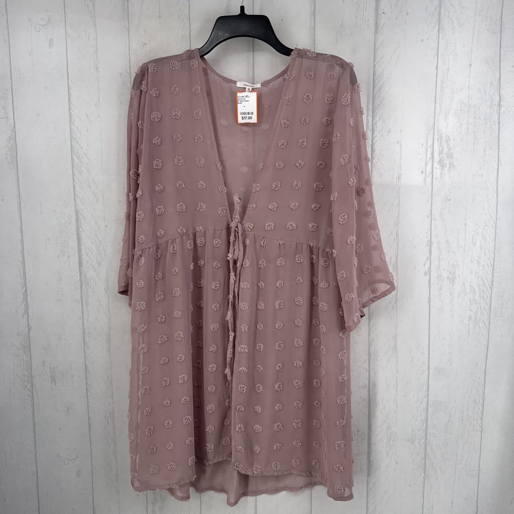 M semi-sheer textured tie front elbow slv cover-up