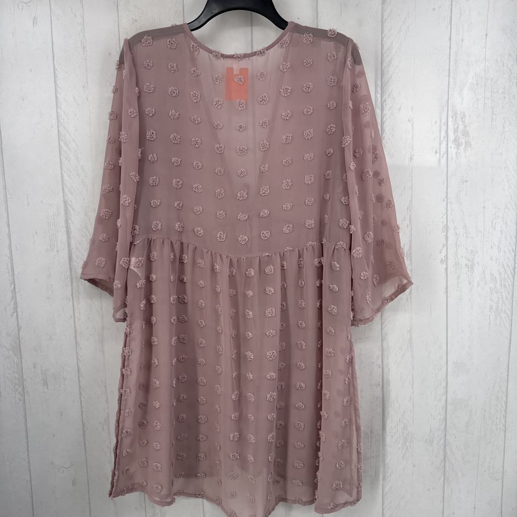 M semi-sheer textured tie front elbow slv cover-up