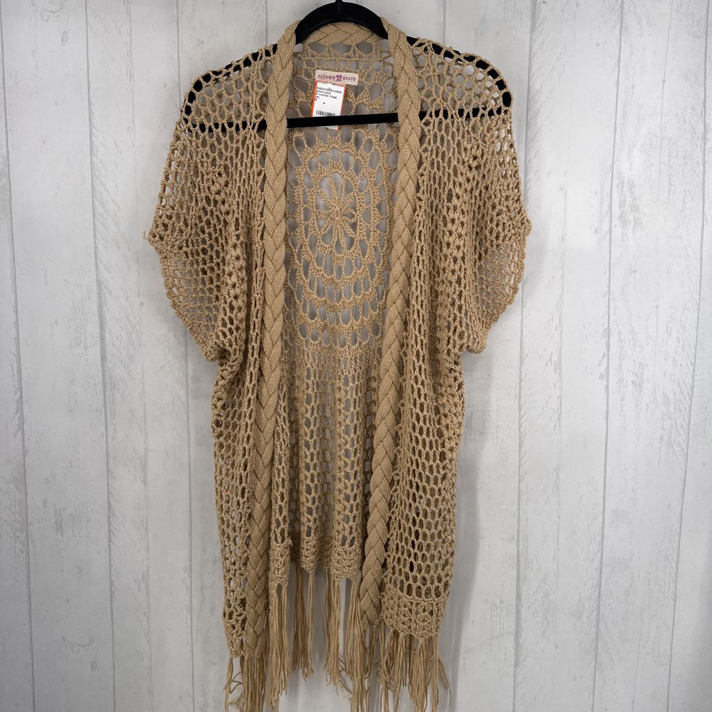 M crochet fringe hem s/s cardi