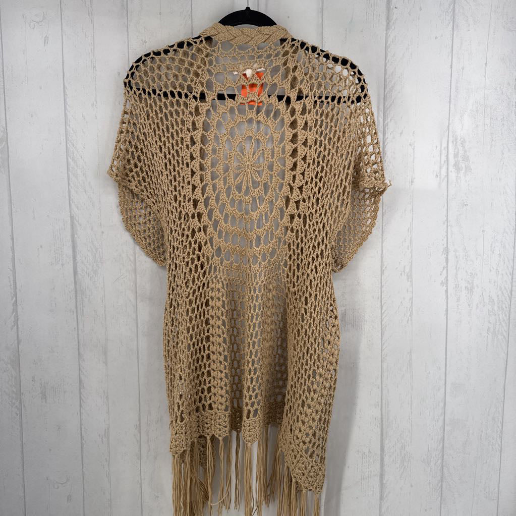 M crochet fringe hem s/s cardi