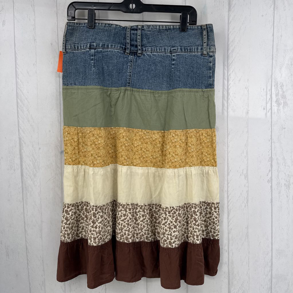 11 denim & fabric tiered skirt