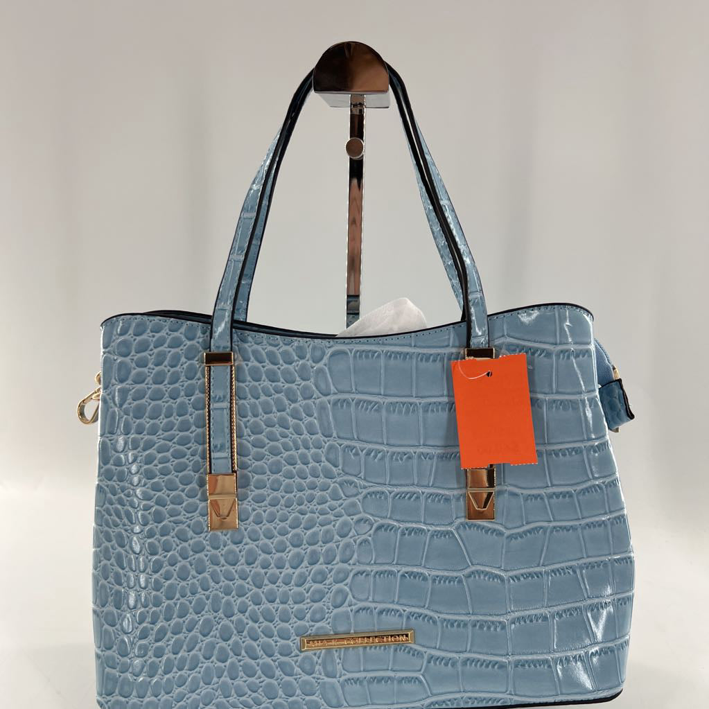 faux croc-embossed dual handle satchel
