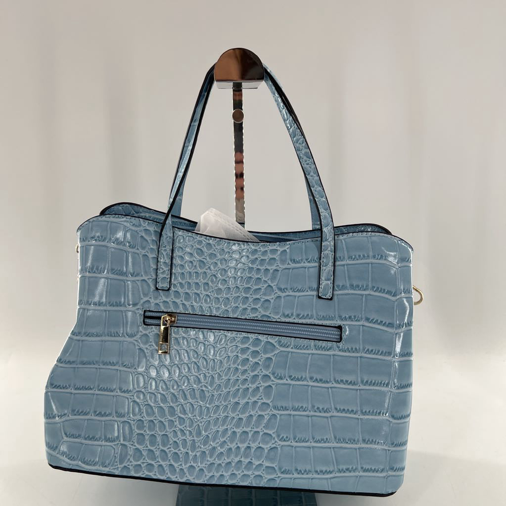 faux croc-embossed dual handle satchel