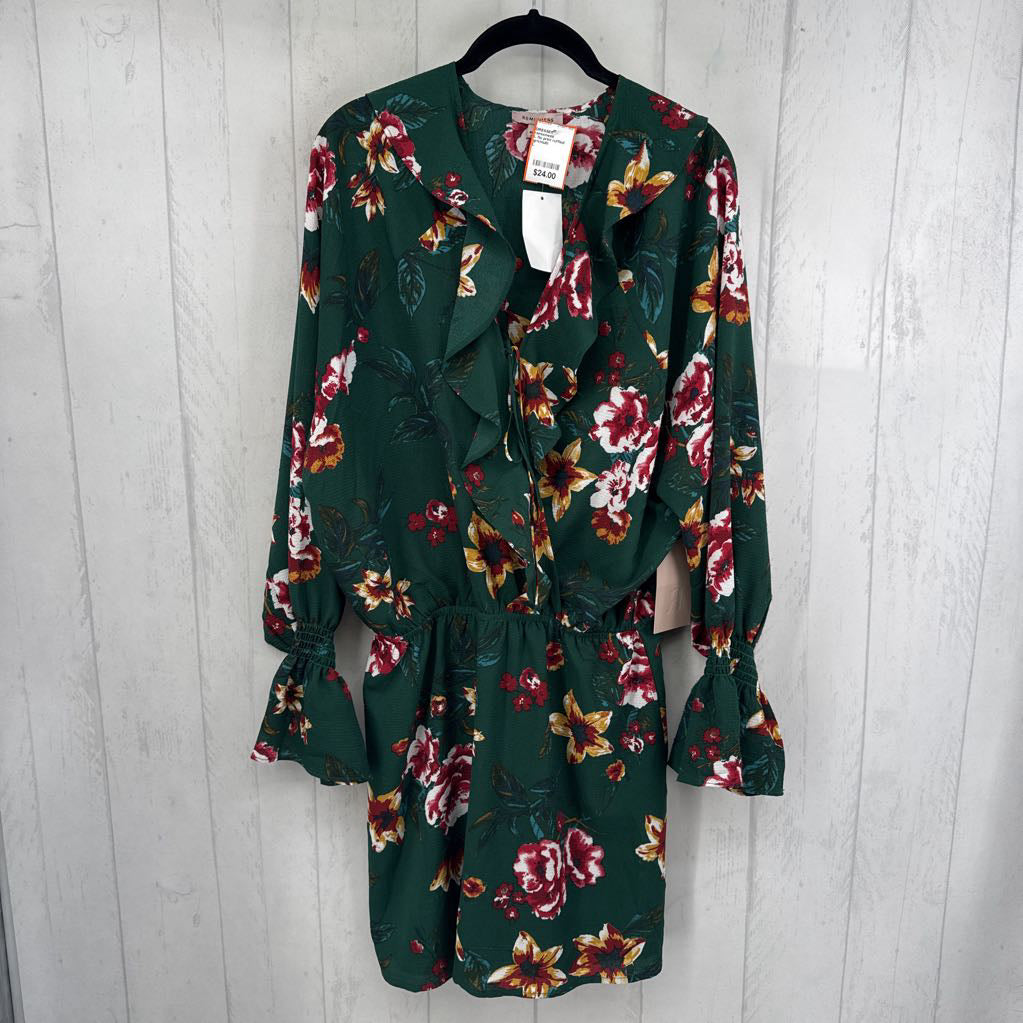 L flo print ruffled l/s dress