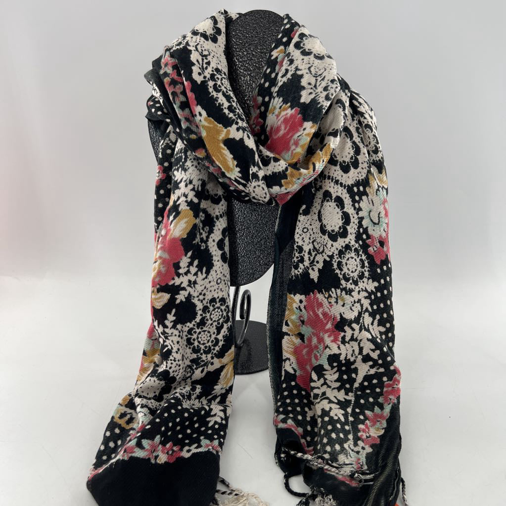 floral & polka dot fringe scarf