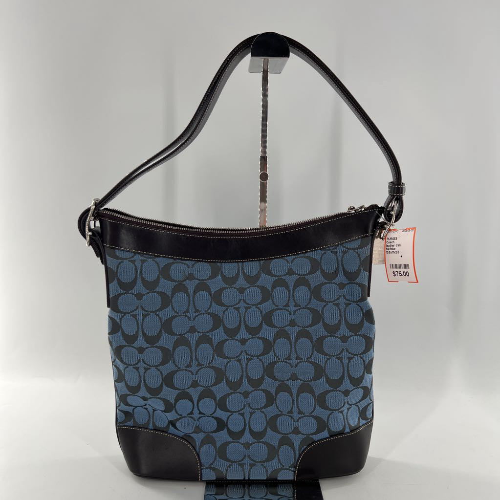 leather trim signature hobo shoulder bag