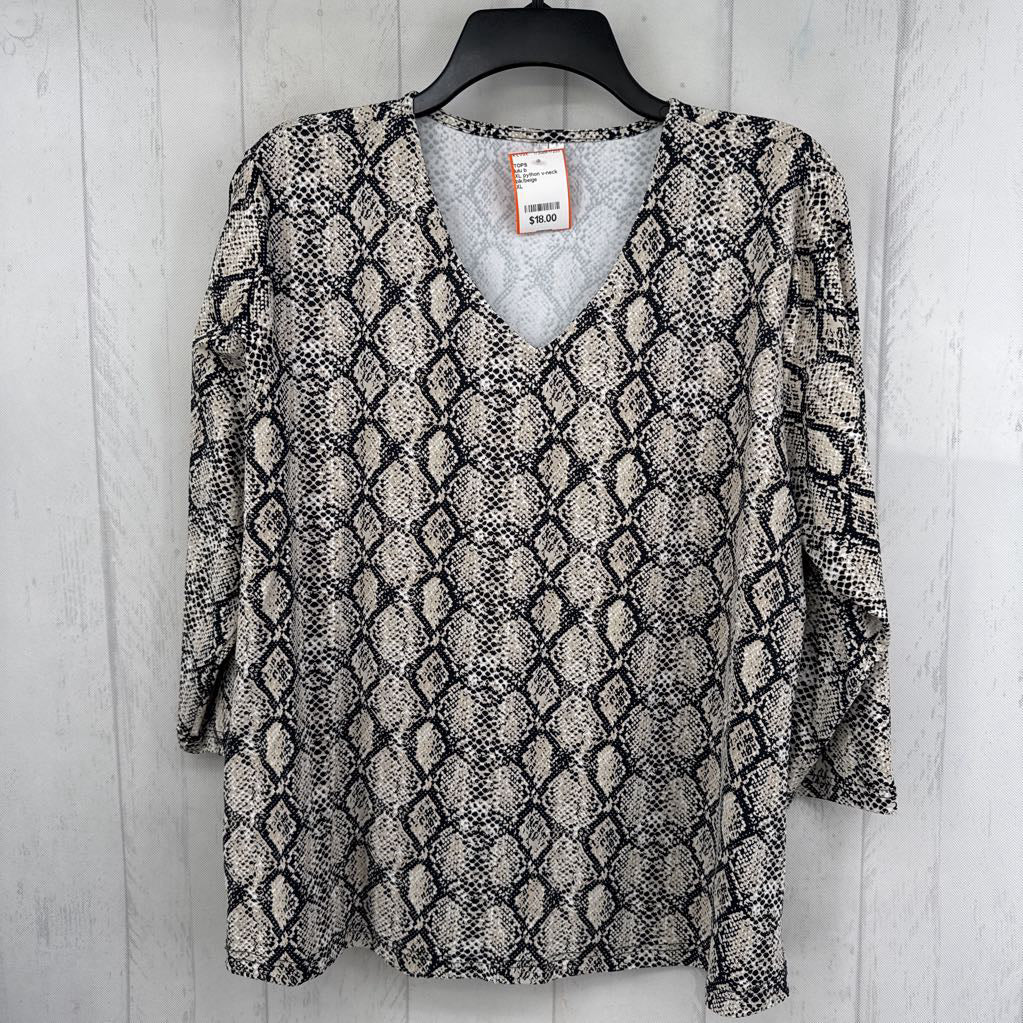 XL python v-neck 3/4 slv top