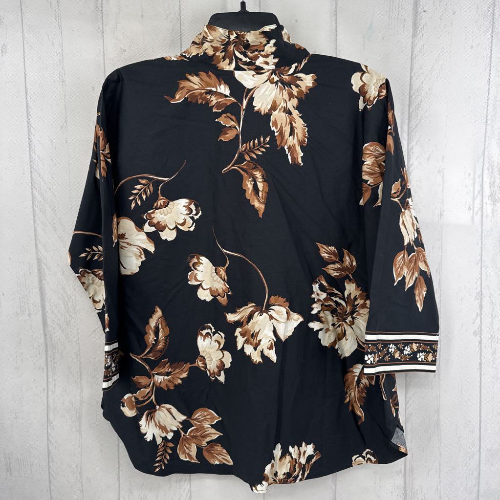 M flo print quarter button down 3/4 slv top