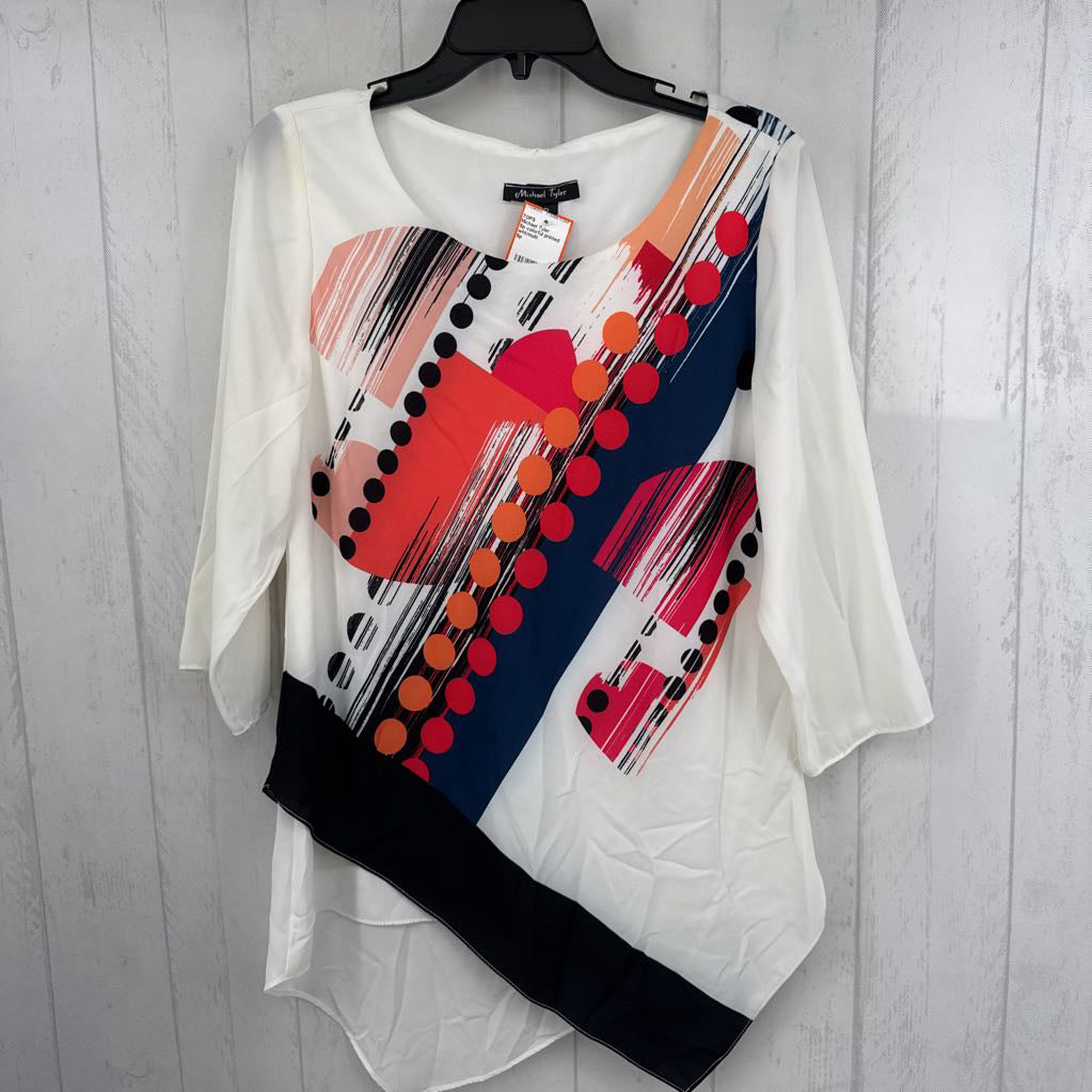 Sp colorful printed layered hem 3/4 slv top