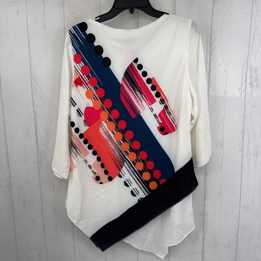 Sp colorful printed layered hem 3/4 slv top
