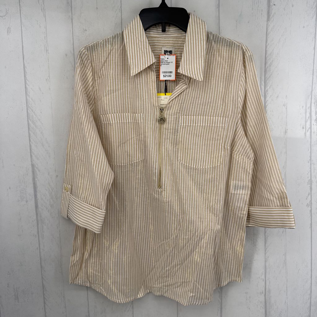 R89 M striped 1/2 zip 3/4 slv top