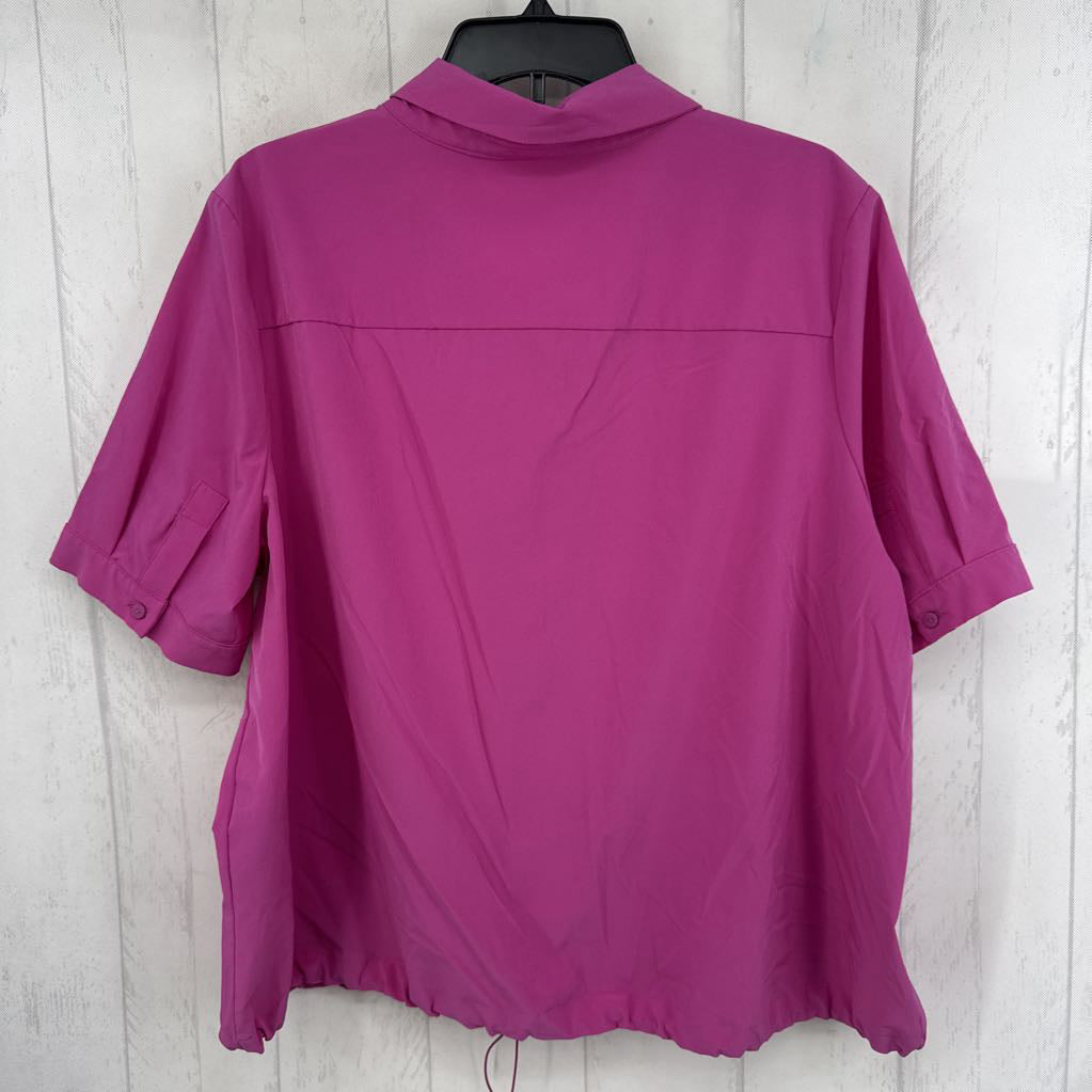 18 button down drawstring hem s/s top