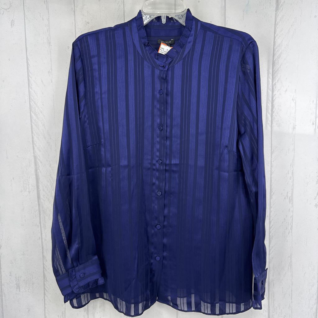 L satin striped button down l/s top