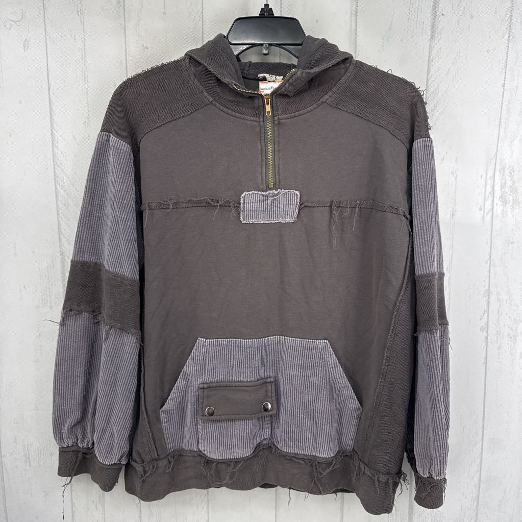 S distressed corduroy detail hoodie