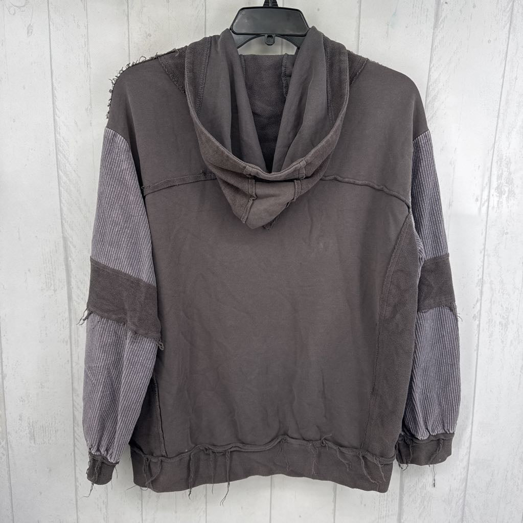 S distressed corduroy detail hoodie