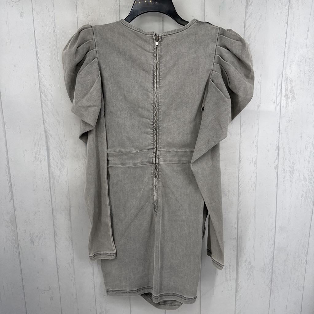 R59 M denim pleated crossover denim l/s dress