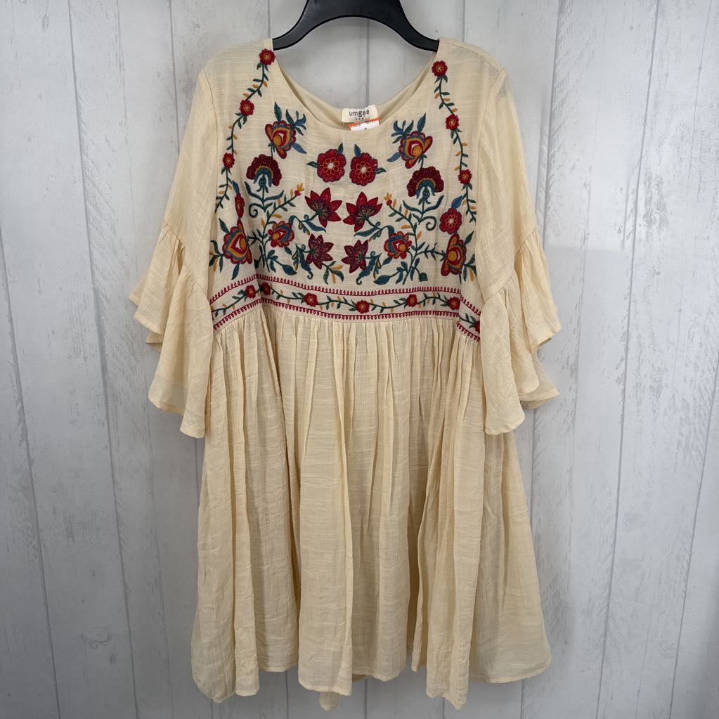 M flo embroidered ruffled slv dress