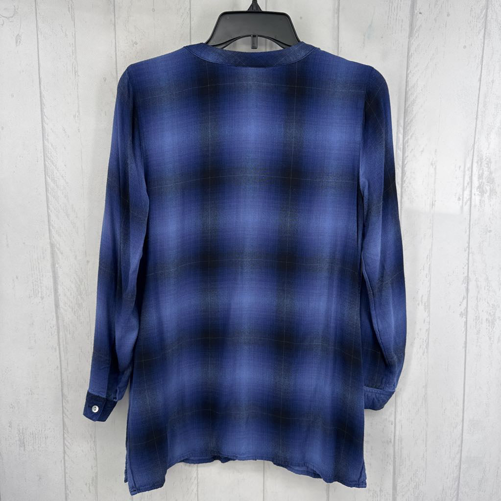 XS plaid split neck l/s top