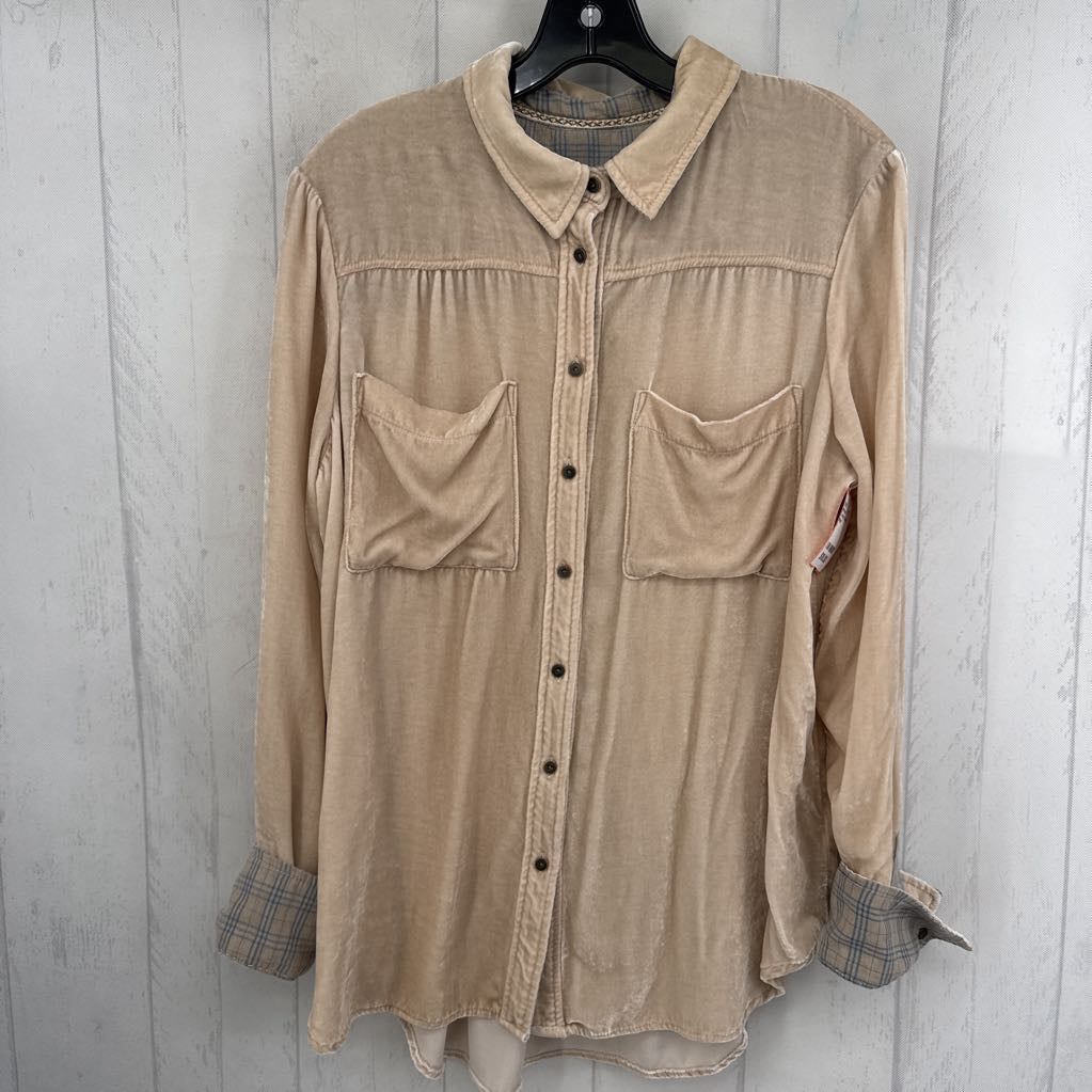 L velour button down l/s top