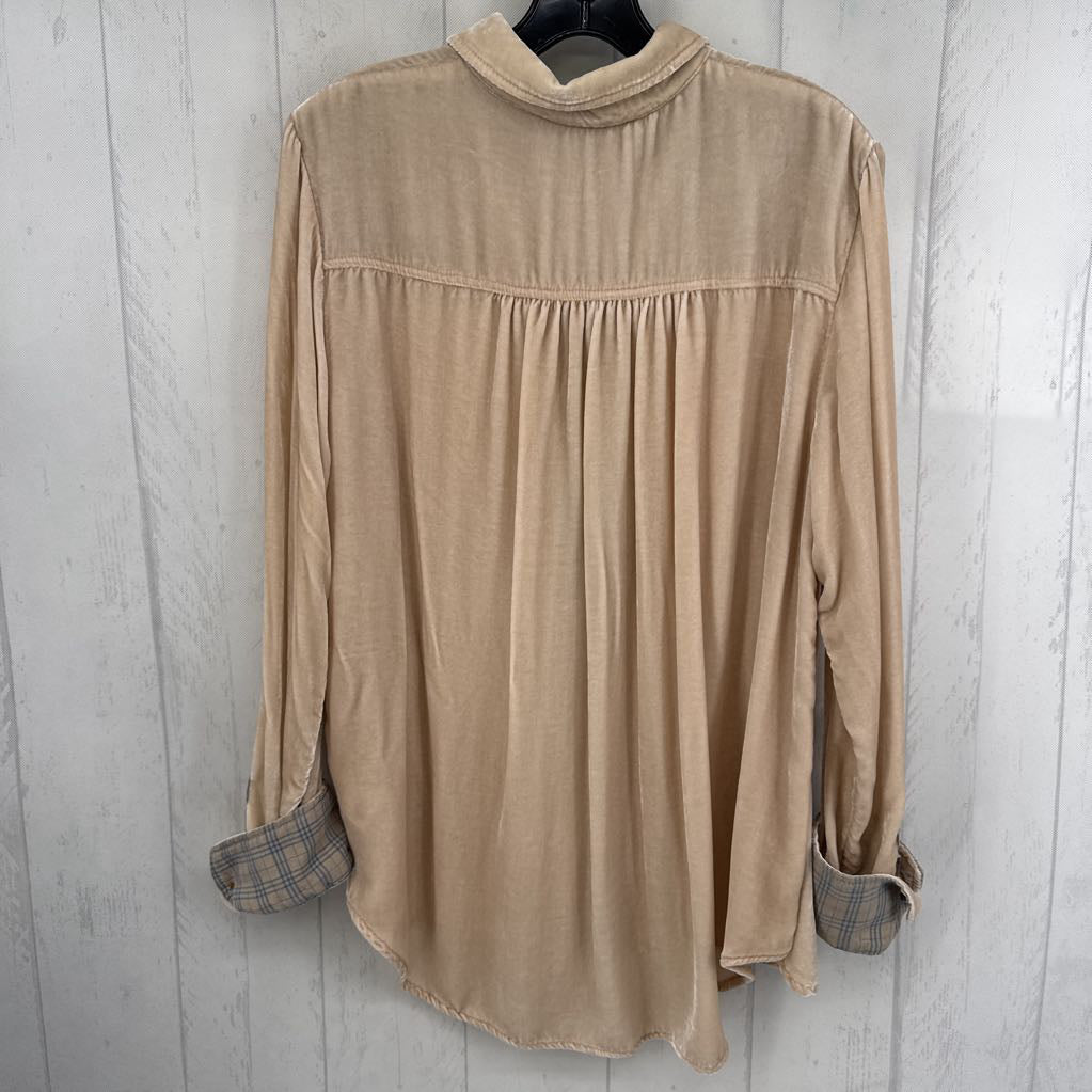 L velour button down l/s top