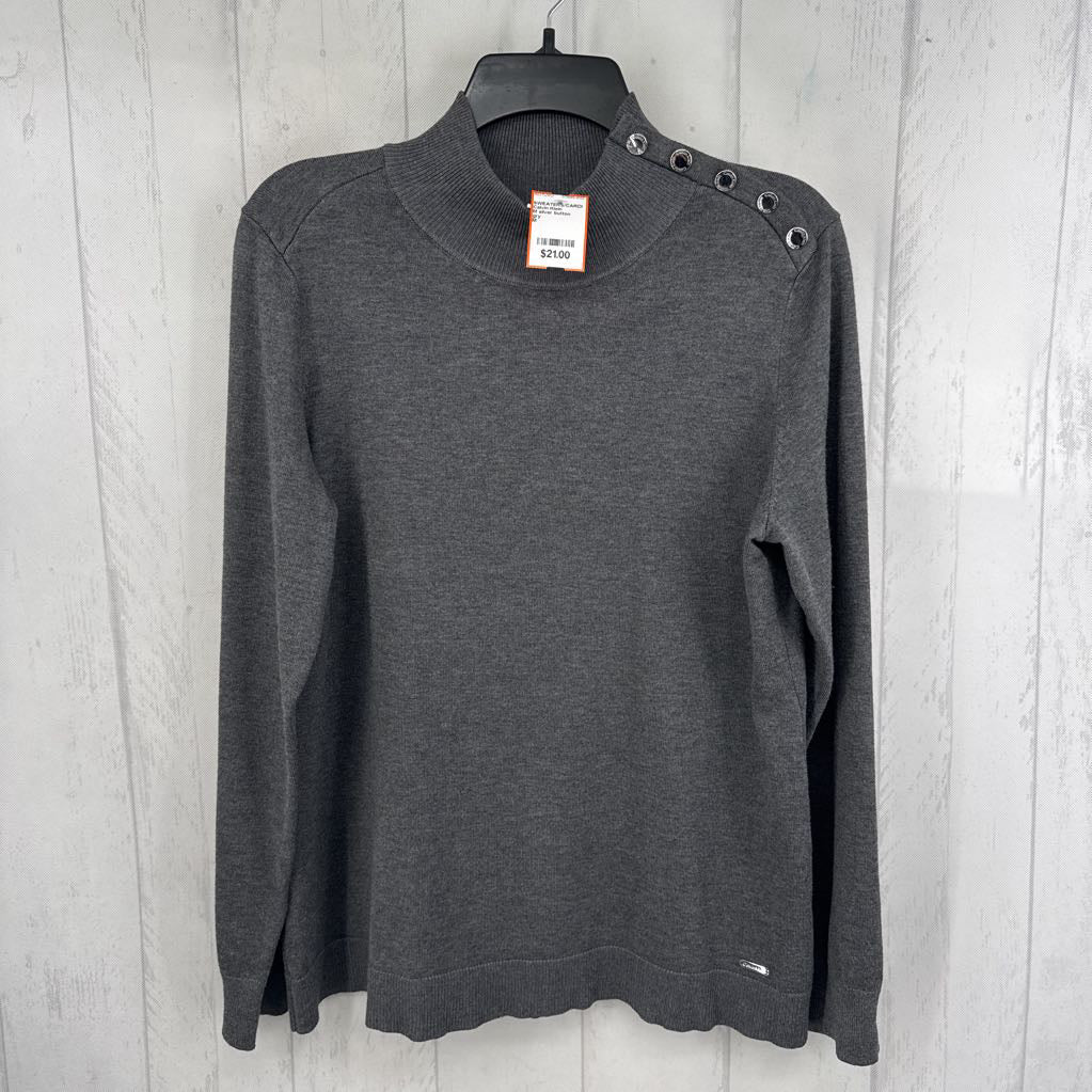 M silver button detail mock neck sweater
