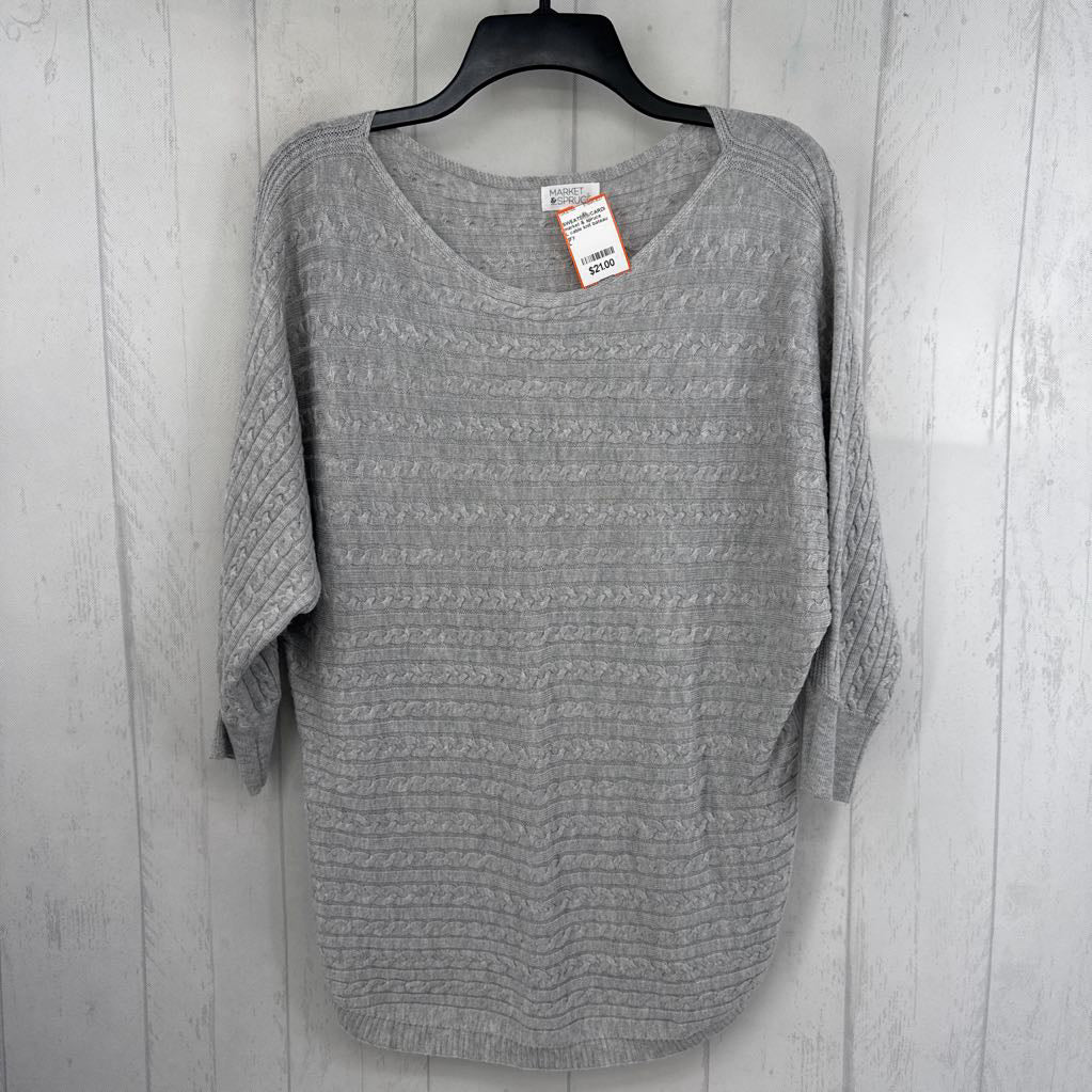 L cable knit bateau neck 3/4 slv sweater