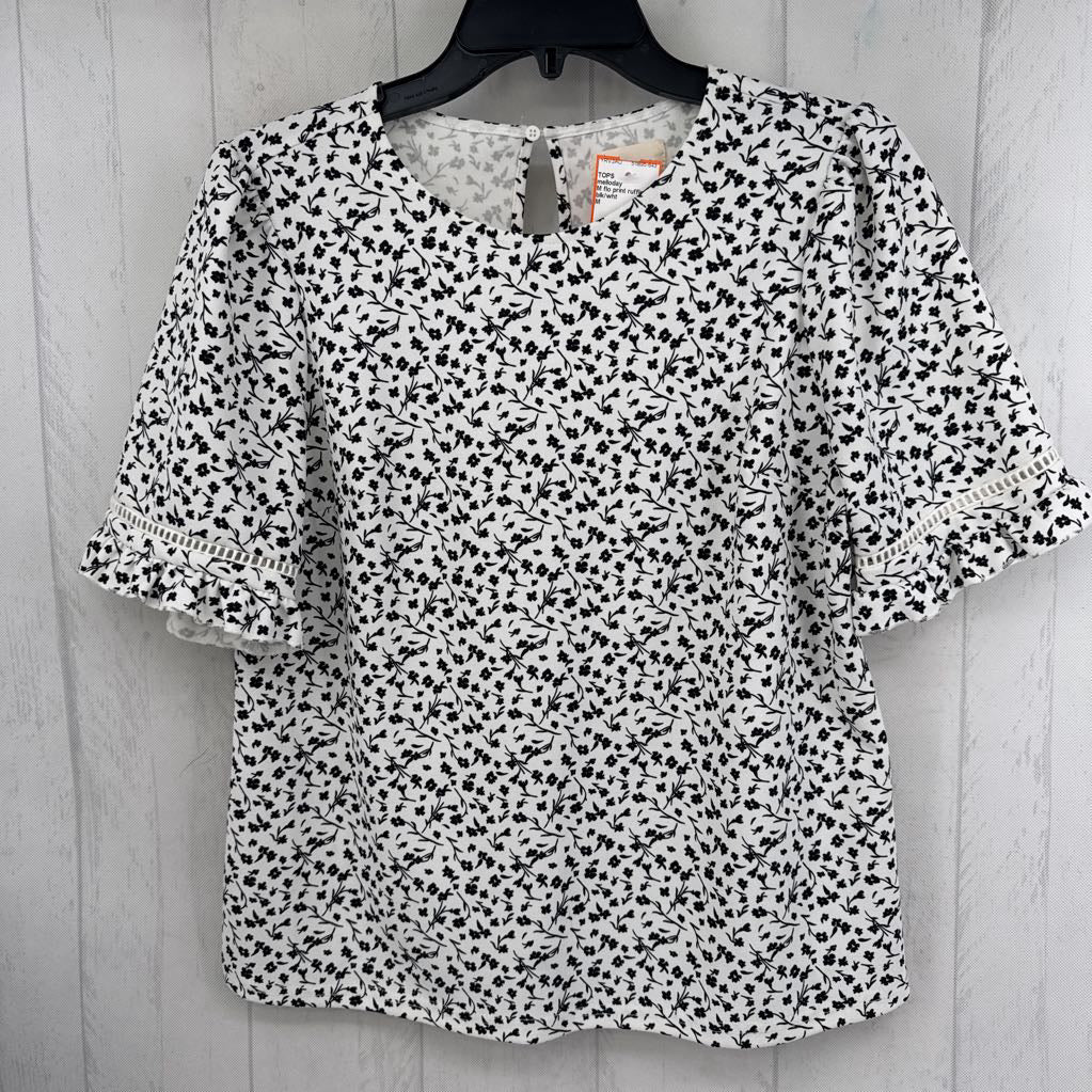 M flo print ruffled slv top s/s