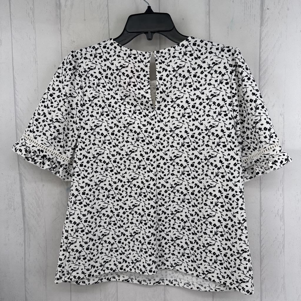 M flo print ruffled slv top s/s