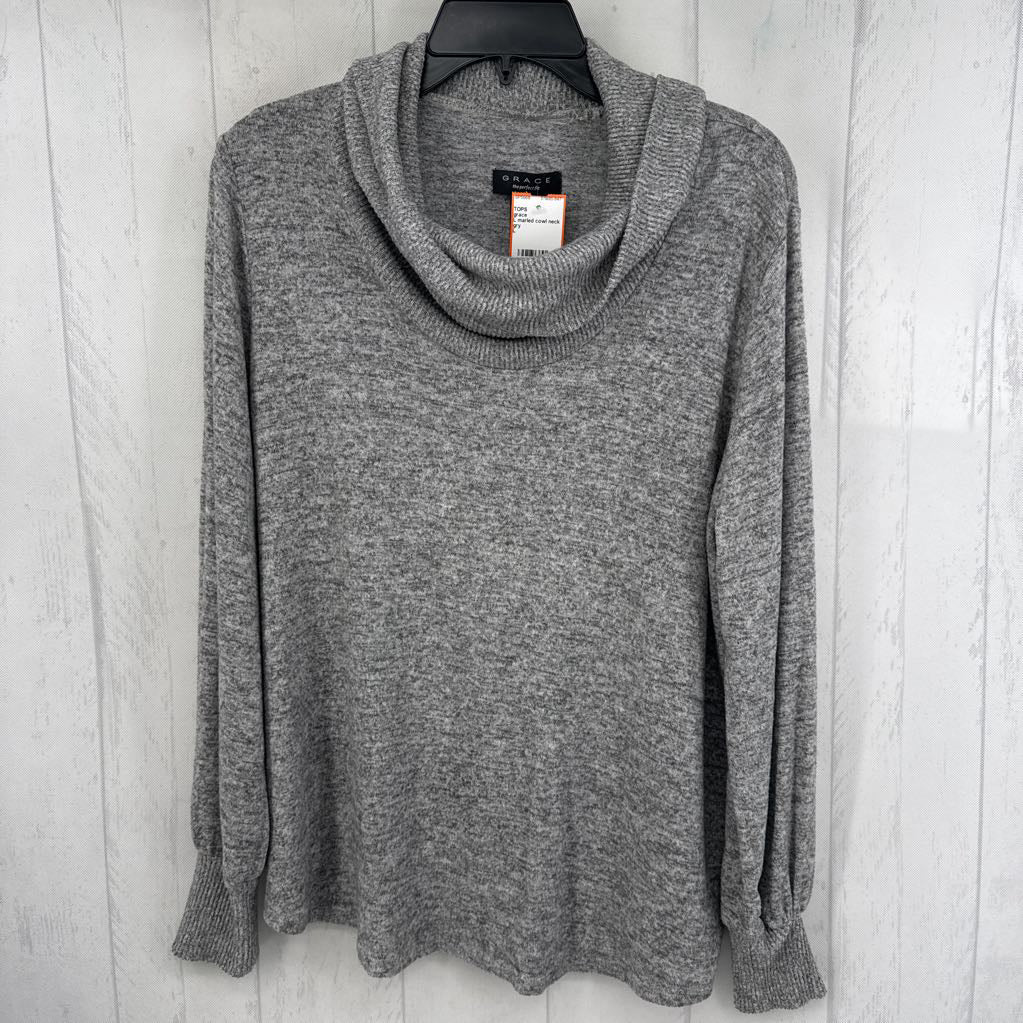 L marled cowl neck l/s top