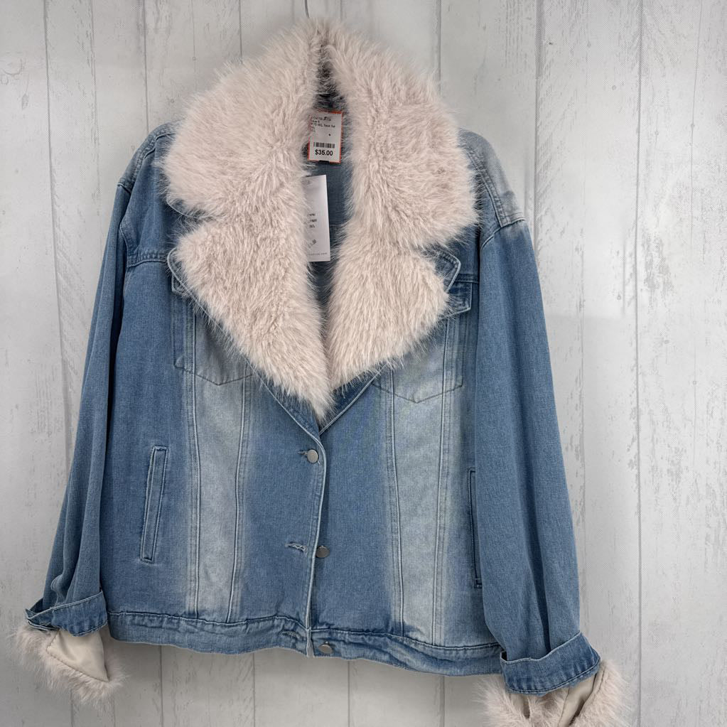 R70 M/L faux fur trim denim jacket