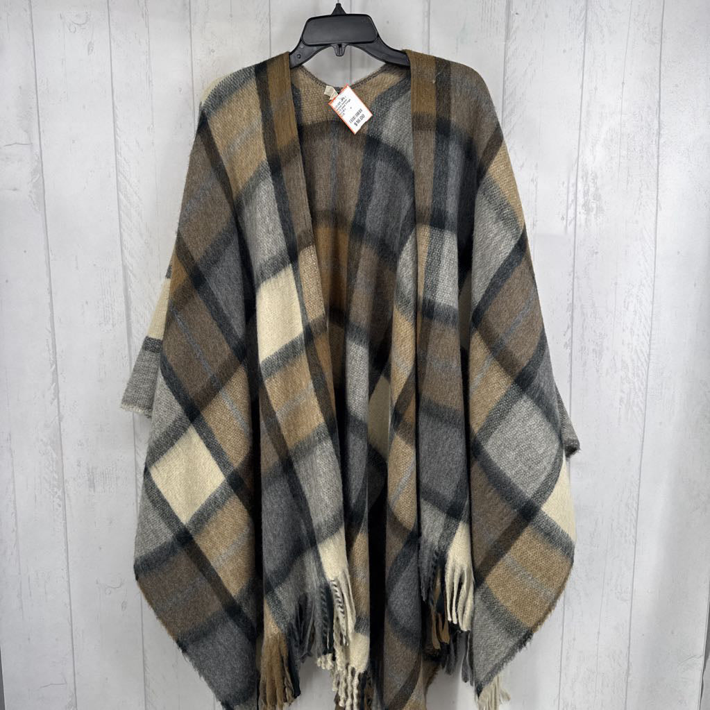 O/S plaid fringe shawl