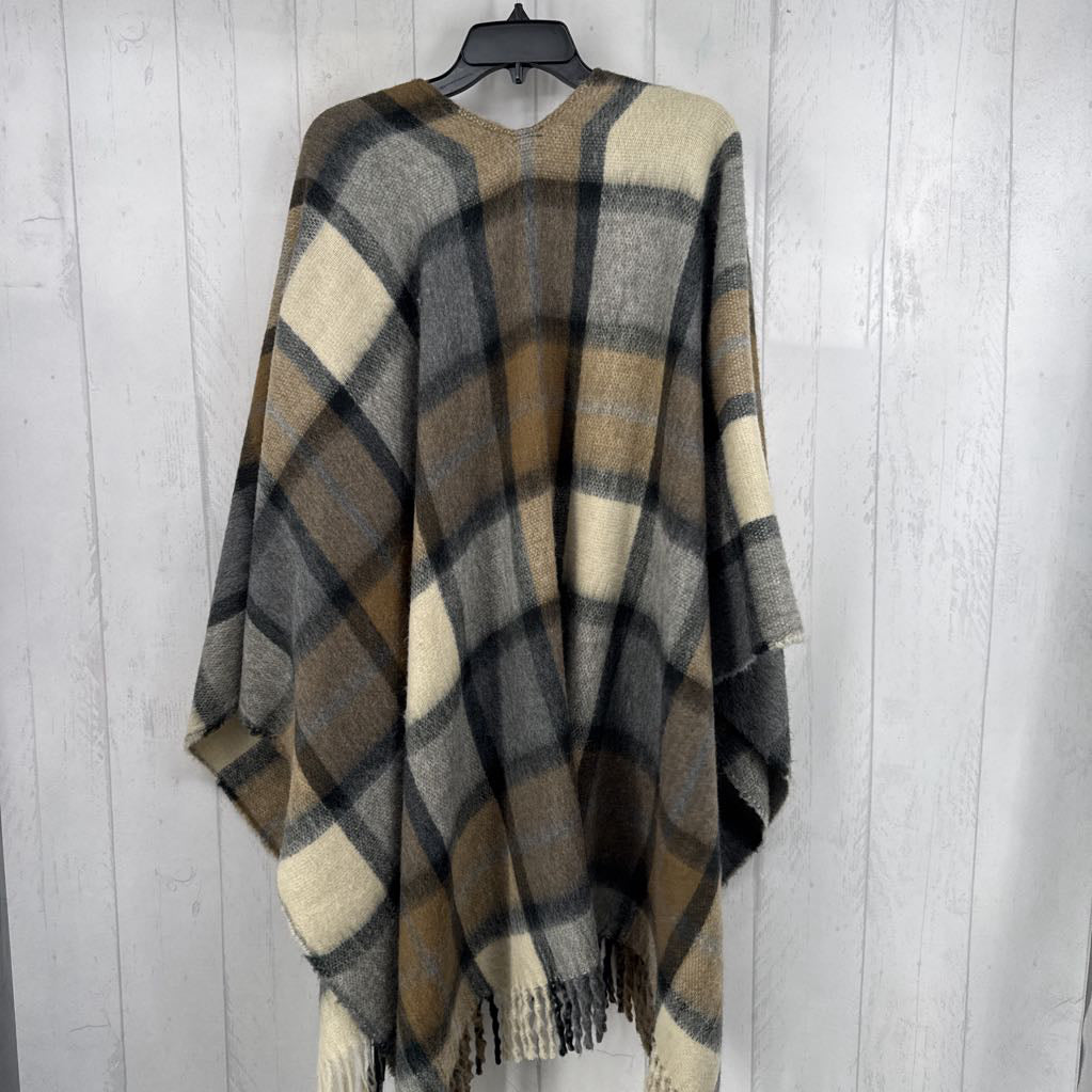O/S plaid fringe shawl