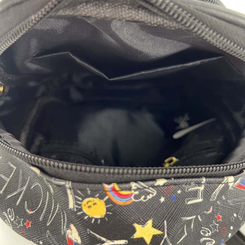colorful print vegan leather mini backpack