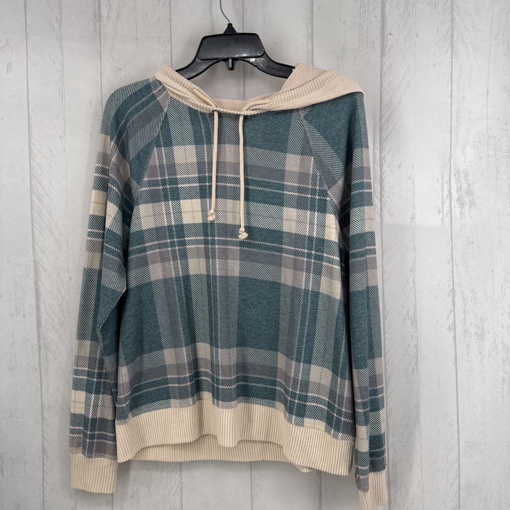 S plaid hooded l/s top