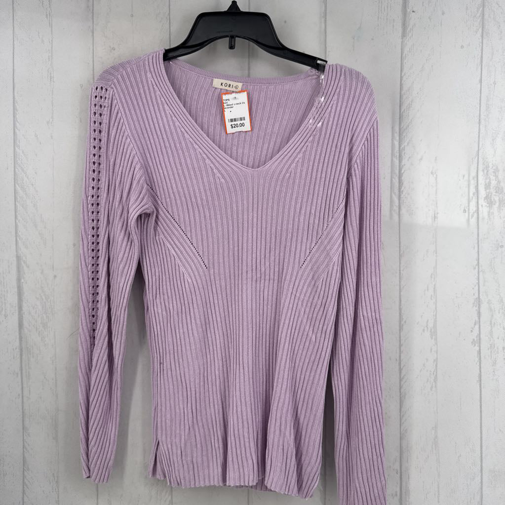 L ribbed v-neck l/s knit top