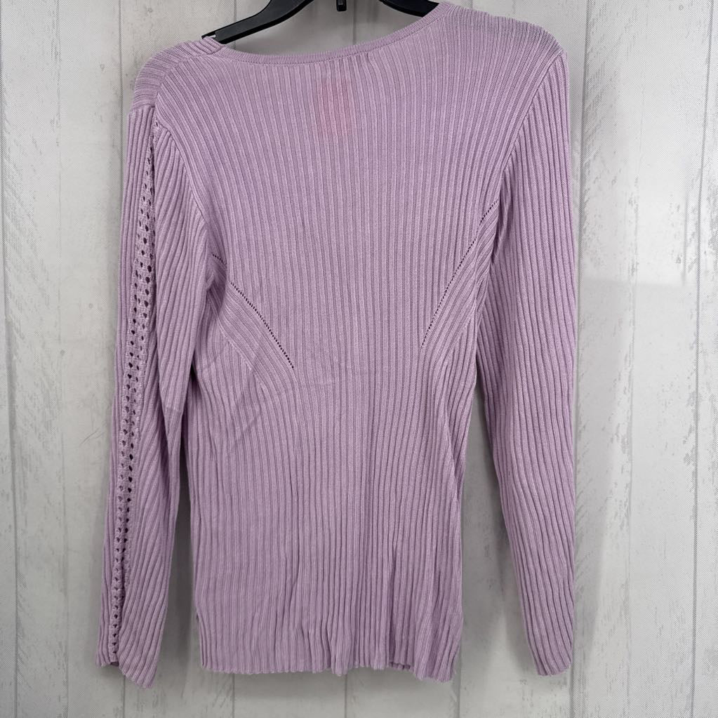 L ribbed v-neck l/s knit top