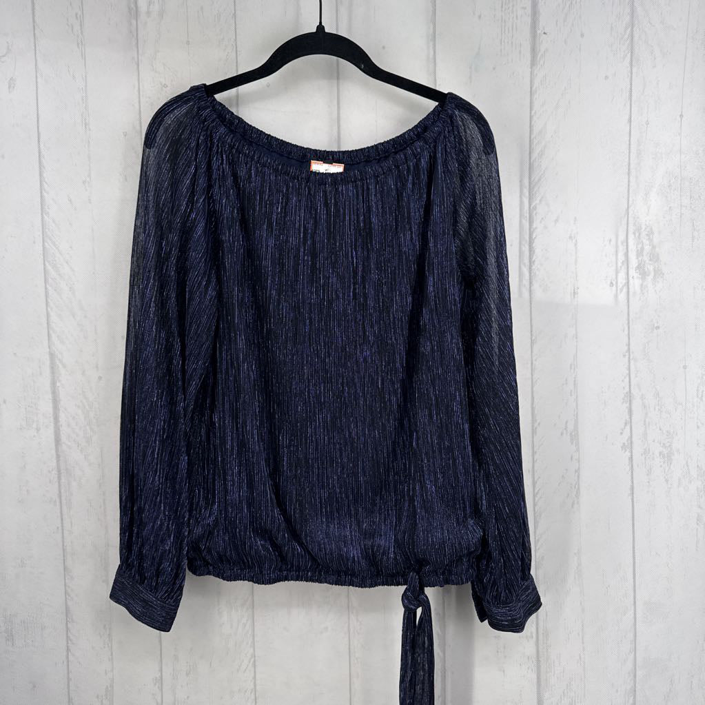 M metallic off the shoulder l/s top