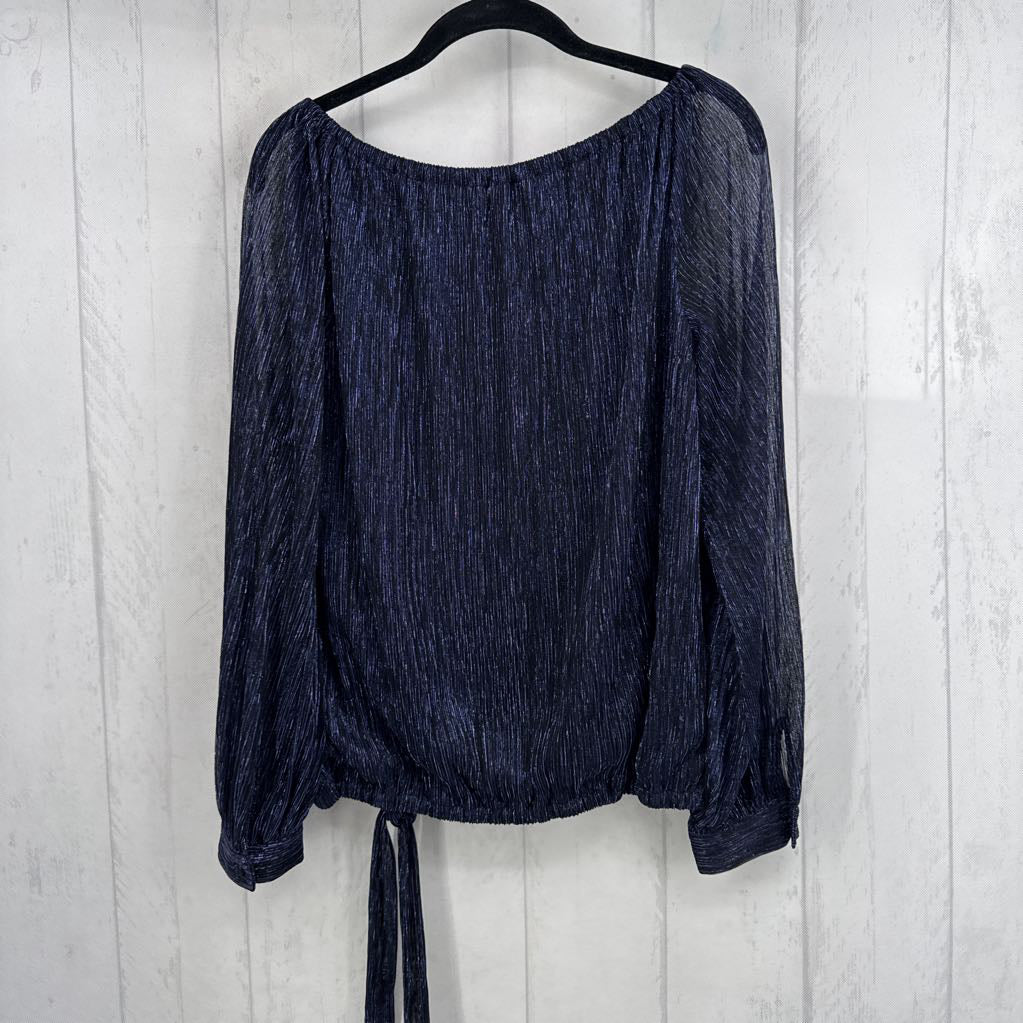 M metallic off the shoulder l/s top