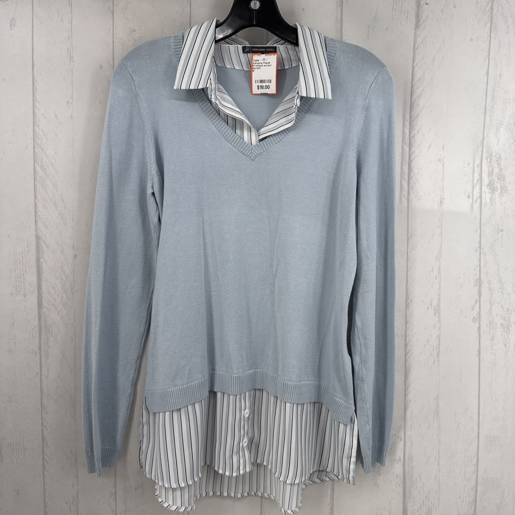 M striped accent layered l/s top