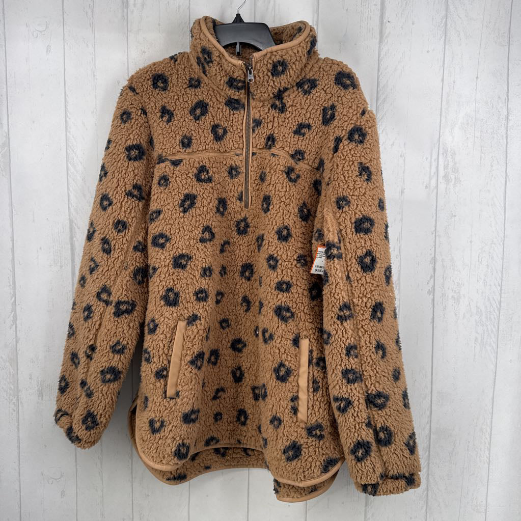 XL animal print sherpa quarter zip pullover