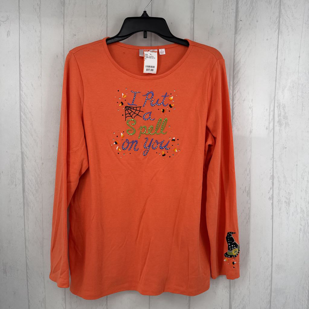 L embroidered l/s tee-put a spell on you