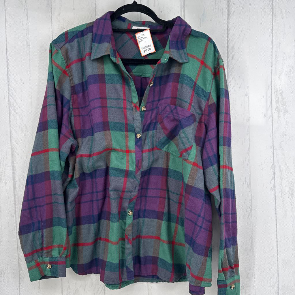 2X plaid button down l/s top