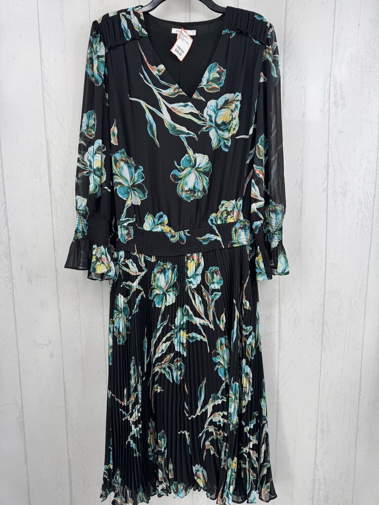 14 flo print pleated l/s dress